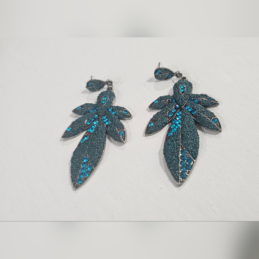 Green Blue Leaf Earrings